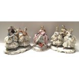 A Capodimonte Dresden style figure group, dancing ladies with tulle skirts, and musician, on base