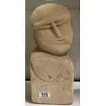 A carved limestone primitive bust portrait, 35.5cm high