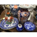 A collection of ceramics including an Imari pattern vase, baluster form, an Oliver Bonas vase, A