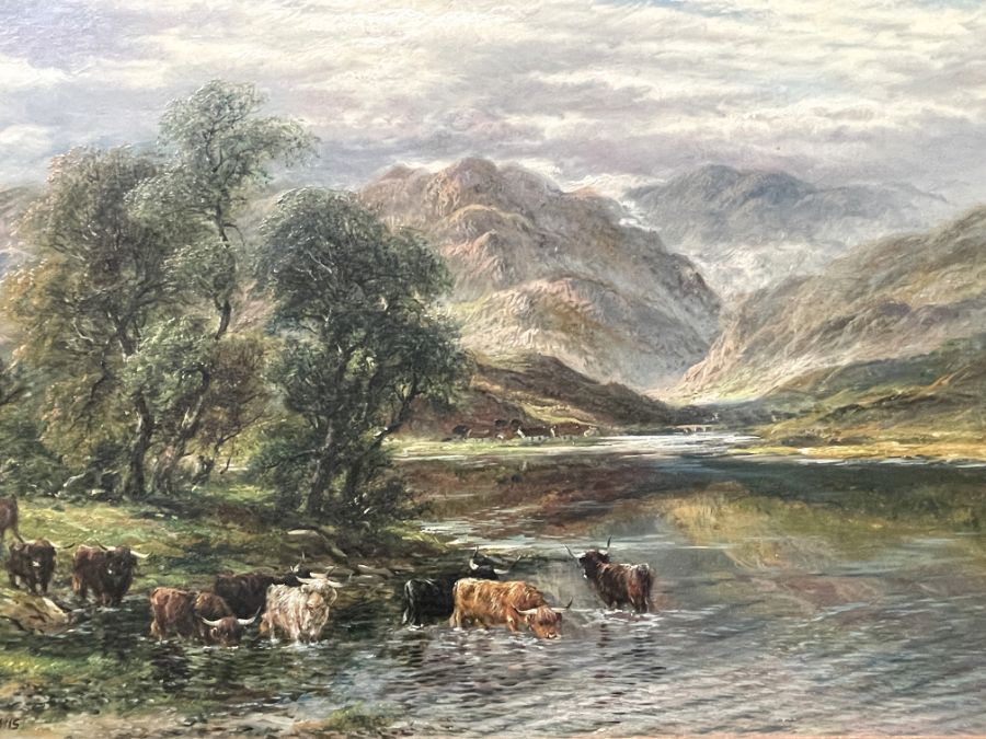 A...Lewis (British, early 20th Century), Highland landscape with cattle watering, signed l.l, oil on - Image 2 of 2