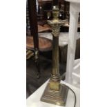 A gilt brass Corinthian column table lamp with square stepped base, 57cm high
