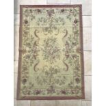 Aubusson area needlework rug, dusty rose, ivory and lichen green, 178 cm X 120cm.