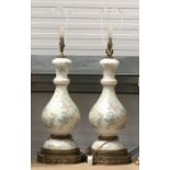A pair of enamelled glass baluster table lamps, 65cm high to fittings (2)