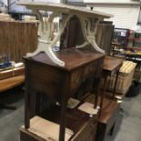 A George III mahogany crossbanded lowboy, 86.5 cm wide, together with a lyre end white painted