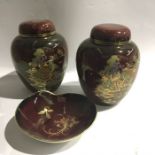A pair of Crown Devon Rouge Royale ginger jars and