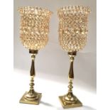 A pair of brass and crystal beaded table lamps, 52cm high (2)