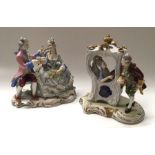 A Capodimonte figure group modelled as a sedan chair with seated lady and companion, on moulded base