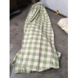 A set of six single professionally made curtains; lined and weighted green check fabric 70cm wide