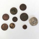 British and ancient coins, George III 1/2 penny 1807, George IV 1/2 penny 1826, farthing 1826,