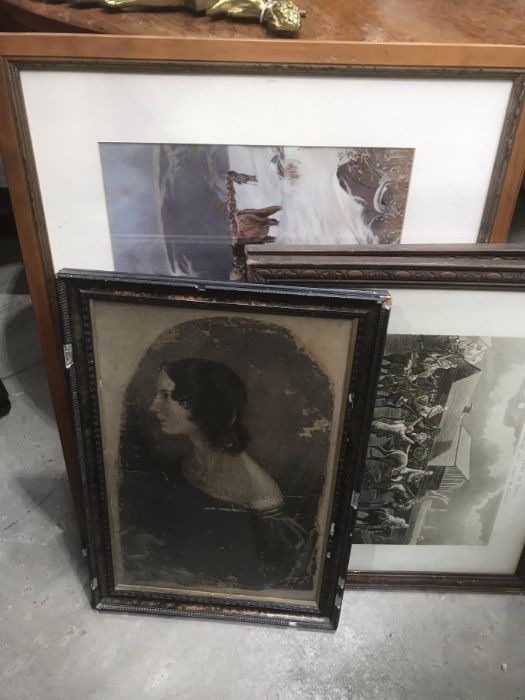 A quantity of assorted furnishing pictures, to include a 19th Century oil portrait of a lady, prints