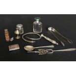 A collection of silver and EPNS, to include a Victorian silver and enamel topped scent bottle,