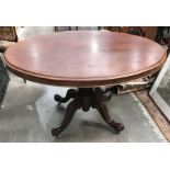A mid Victorian mahogany loo table, circa 1860, oval tilt top, cabriole base, 125cm wide
