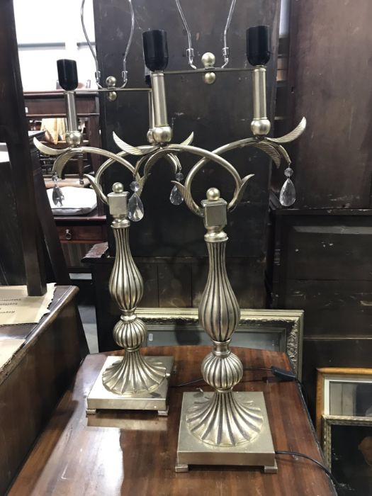 Two pairs of gilt and silvered metal table lamps including a pair of architectural table lamps, each - Image 2 of 2