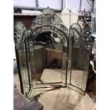 A Venetian style triptych dressing table mirror, 73.5cm high