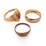 Three 9ct gold rings, including two signet rings, 9.4g (3)