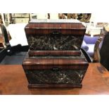 Two faux marble and wood grain caskets, largest 40cm wide