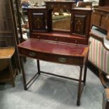 An Edwardian Shapland & Petter style mahogany and marquetry inlaid ladies writing desk, mirrored