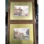 British School, early 20th Century, landscapes with buildings, a pair, watercolour, 19 by 20cm,