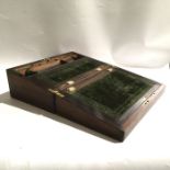 A Victorian rosewood writing slope, green velvet interior, 40cm x 25cm x 15cm