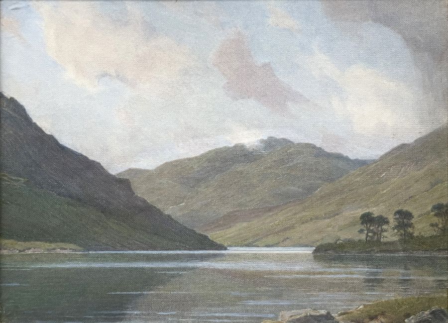 Charles Edward Stewart (Scottish, 1866-1942), a Highland Loch landscape, oil on board, 29 by 40cm,