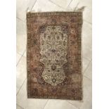 Small finely woven silk prayer rug. Approximately 450-500 knots per square inch, Subtle colours