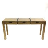 A contemporary American sycamore console table, in the Art Deco style, ebony strung and