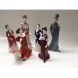 A collection of Coalport figures including The Rake, The Promenade, Charlotte, Fiona, Alice, and