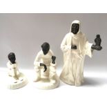 Three Minton blanc de chine and porcelain and bronzed metal mounted figures, The Sheikh 25cm high,