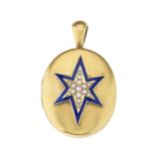 A late Victorian gold, enamel and split pearl locket pendant