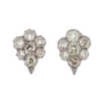 A pair of mid to late 19th century silver and gold diamond cluster earrings