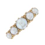 A late Victorian 18ct gold split pearl five-stone ring