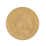 Edward VII, a gold half sovereign coin dated 1908