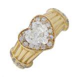An 18ct gold heart-shape diamond single-stone dress ring