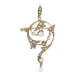 An early 20th century 15ct gold pearl pendant brooch