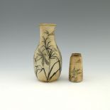 Edwin Martin for Martin Brothers, a small wetlands Bird vase and a wildflower insects vase, 1902 and