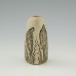 The Martin Brothers, a small characterful bird vase, 1907, square section conical form, sgraffito