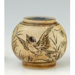 Edwin Martin for Martin Brothers, a small stoneware bird and wildflower vase, circa 1890,