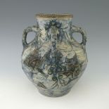 Robert Wallace Martin for Martin Brothers, a four handled stoneware Aquatic vase, 1892, shouldered