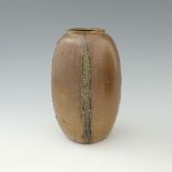 Edwin and Walter Martin for Martin Brothers, a gourd vase, 1903, split seed pod form, four linen