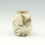 Edwin Martin for Martin Brothers, a miniature bird vase, 1902, ovoid shouldered form, sgraffito