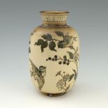 Edwin Martin for Martin Brothers, a bird and wildflower stoneware vase, 1889, shouldered ovoid form,