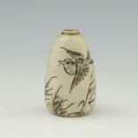 Edwin Martin for Martin Brothers, a miniature bird vase, 1902, conical ovoid form, sgraffito