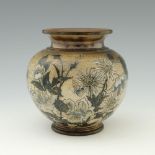 Edwin and Walter Martin for Martin Brothers, a stoneware Wildflower Meadow jardiniere, 1891, ovoid