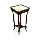 A Louis XVI design gueridon, early 20th Century, square veined marble top with gilt metal fretwork
