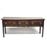A George III country oak standing dresser, circa 1770, moulded top, triple frieze drawers with
