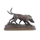 Alfred Dubucand (French, 1828-1894), two Bloodhounds on the scent, signed, bronze, 23cm high, 28cm