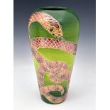 Sally Tuffin for Dennis Chinaworks, Snake vase, shouldered and tapered form, 32.5cm high