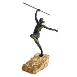 Pierre le Faguays (Fayral), Amazone, an Art Deco bronze figure, modelled as a nude woman with spear,
