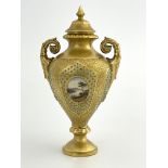 E O Ball for Coalport a jewelled and scene painted pedestal vase and cover, twin handled baluster