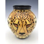 Sally Tuffin for Dennis China Works, leopard mask vase, globular form, 18.5cm high